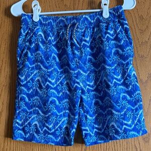 Andy & Evan Boys Blue Palm Tree Print Swim Trunks | Drawstring Board Shorts